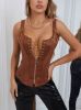 Adult Female Costumes to Hire - Lace Up Zipper Front Shapewear Corset - Coffee Brown